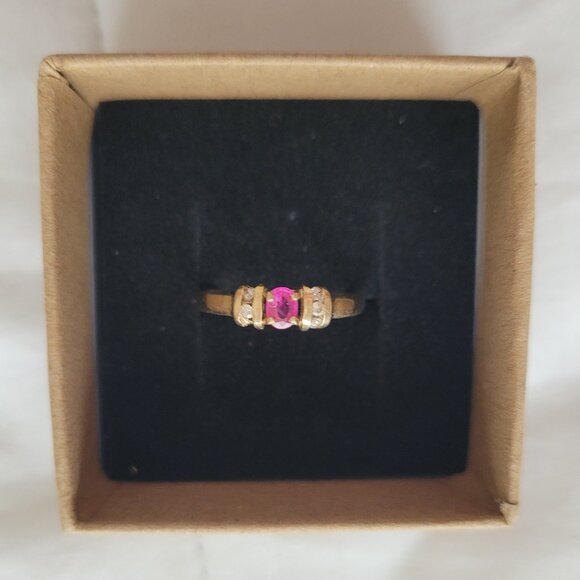 Ruby Diamond 14k Yellow Gold Ring Womens - Picture 4 of 11